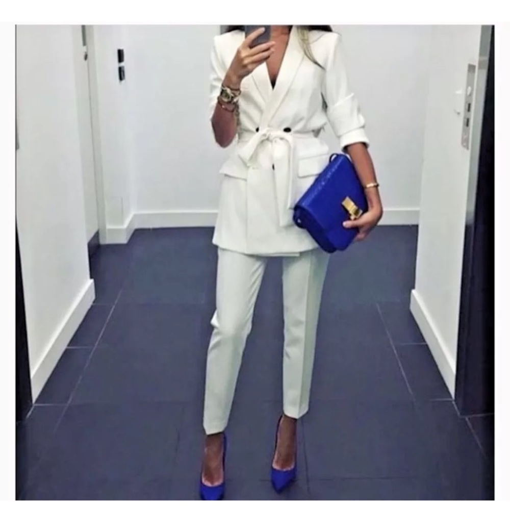 Zara Belted white blazer